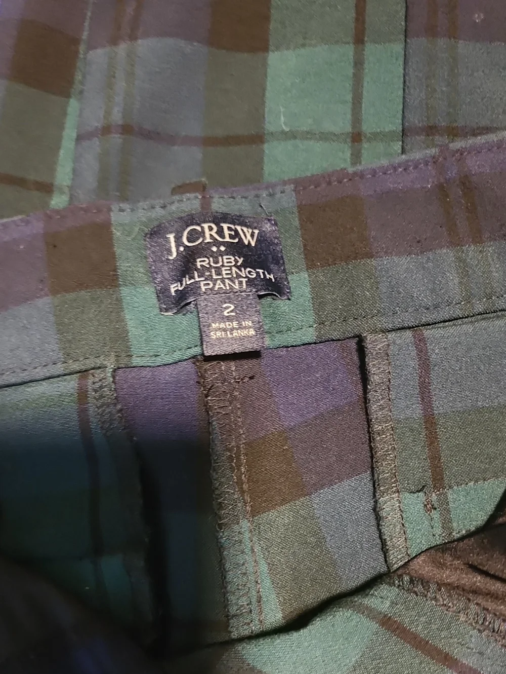 J. Crew Green and Navy Plaid Full-Length Pants
